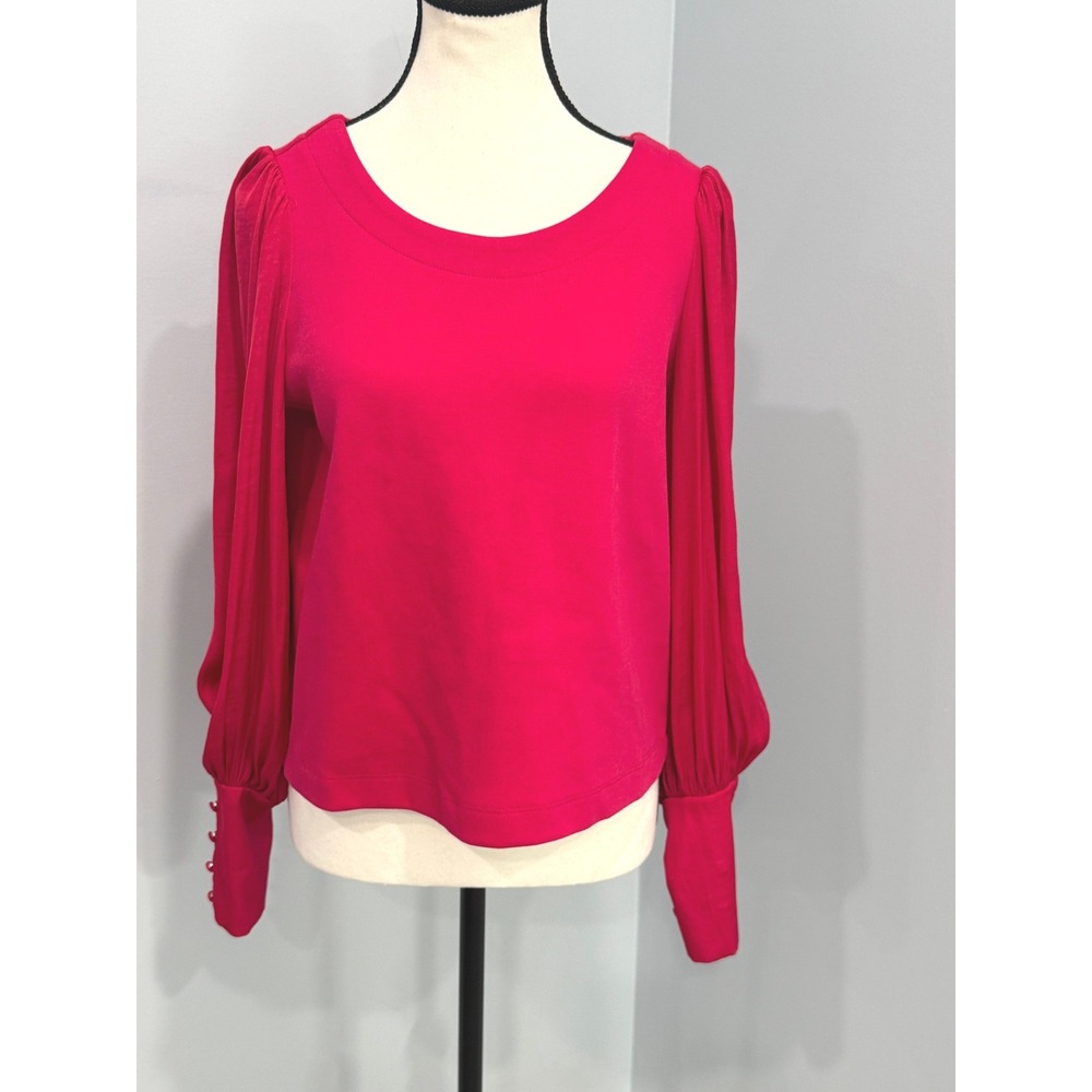 Anthropologie Womens Size XS Romantic Scoop Neck Blouse Chiffon Bishop Sleeves